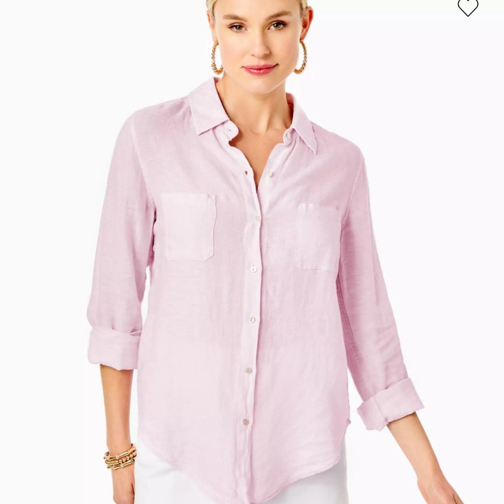 LILLY PULITZER Seaview Linen Button Down - Pink